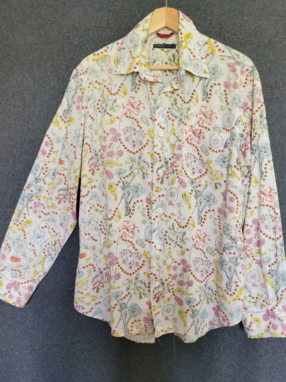 Mason’s Dainty Floral Cotton Botton Up Shirt Lightweight Made in Italy Men's M